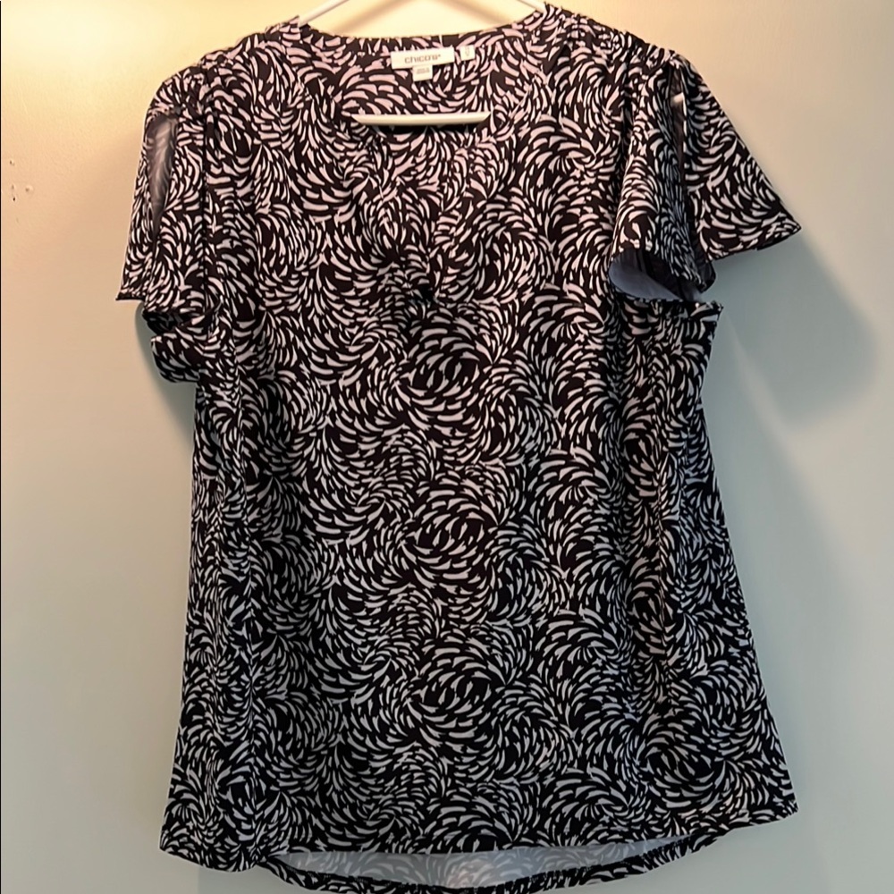 Chico's Black and Cream Short Sleeve Blouse